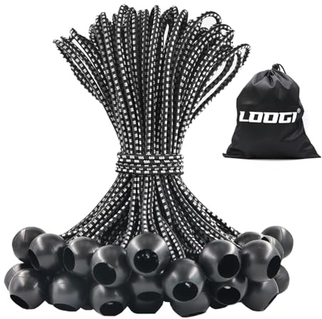 LOOGI Spänngummi med kula 25 stycken, presenningsklämma med kula 20 cm svart | Gummispännare tältgummin expanderslingor gummiöglor för presenning tält banner