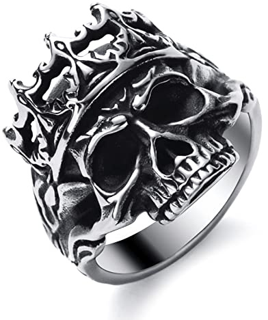 KIRTIJW Skull Rings for Men Stainless Steel Crown Skull Ring Gothic Biker Rings Jewelry for Men Size 13