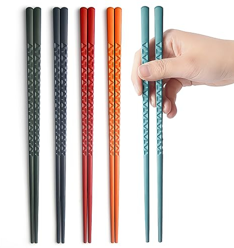 5 Paar Fiberglas-Essstäbchen, Premium-Japanische Wiederverwendbare Mit Muster, Geschenk-Set für Sushi, Asiatische Gerichte, Spülmaschinenfest (5 Farben)