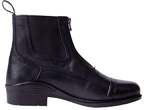 QHP Leather Thermal Riding Boots Jodhpur Ankle Boots Calgary Adult Faux Fur Lining, black, 7 UK