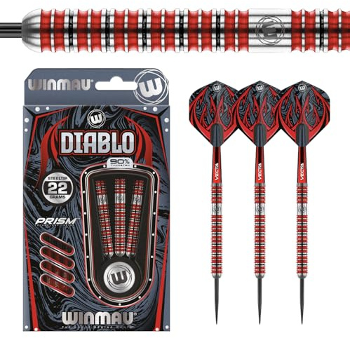 WINMAU Diablo 24 Gram Professionell Stålspets Volfram Dart Set med dartflygs och stjälkar