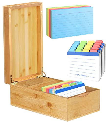 Neando 7,6 x 12,7 cm Karteikartenhalter, Bambus-Karteikasten mit 20 Karteikarten und 200 Notizkarten, Notizkarten-Organizer, Holz-Schreibtisch-Organizer, 14 cm B x 25 cm T x 10 cm H
