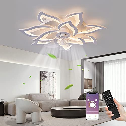 Takfläkt med belysning, 100 W, modern tyst fläktlampa med dimbar LED-fläkt, 10 lampor, vändbar, blomformad taklampa för vardagsrum, sovrum