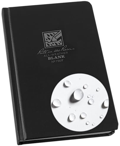 Rite in the Rain Weatherproof Hard Bound Cover Sketchbook Notebook, 4.75 x 7.5, Black Cover, Blank Page Pattern (No. 730F)