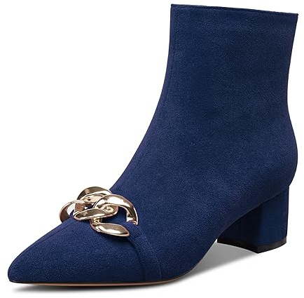 Castamere Mujer Chunky Ancho Medio Heel Puntiaguada Punta Botines Cremallera Cadena Metálica Baile Dress 5 CM Heels