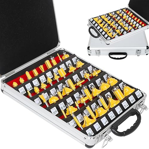 LEATBUY Router Bits Sets 1/4-Inch Shank Door&Drawer Front Edging Router Bits Set 41 PCS Woodworking Milling Cutter Tools Cabinet Router Bit Set Carbide CNC Wood Router Grooving Mill Tool(7)