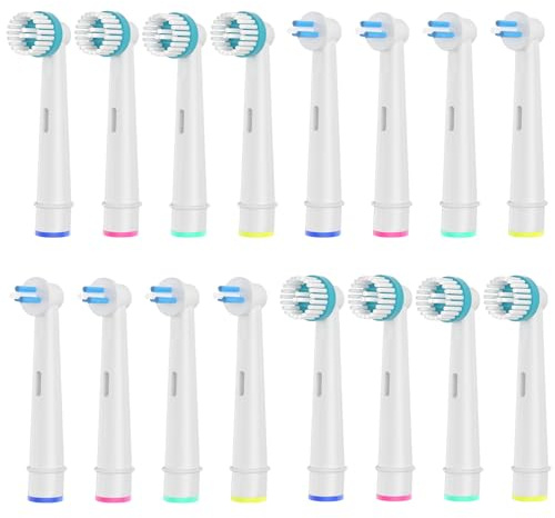 8 testine di ricambio Interspace e 8 testine di ricambio Ortho Care compatibili con spazzolino elettrico Oral B, bianco.