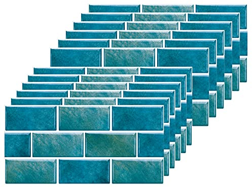 Blue Brick Tile Stickers for Bathroom Kitchen Waterproof Vinyl Stick on Tiles Backsplash Self Adhesives Wall Tile Transfers Peel and Stick Tile Decals for Living Room - 30x15cm (24 Sheets)
