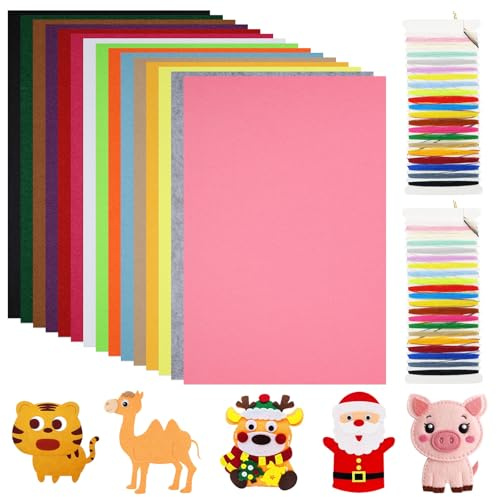 GOTFUN Fogli di Feltro Colorati, 20 x 30 cm, Formato A4, Tessuti Tessili Fai da Te, Lavori Artigianali in Feltro per Cucito Fatto a Mano, Patchwork