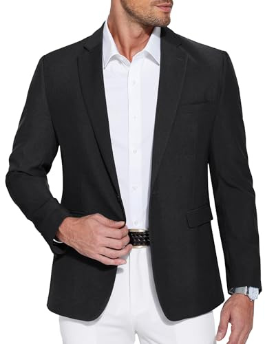 COOFANDY Blazer para Hombre Chaqueta Deportiva Chaqueta de Ocio para Hombre Chaquetas de Traje de Negocios Corte Regular Chaqueta Deportiva de un Solo Color Traje Ligero Negro M