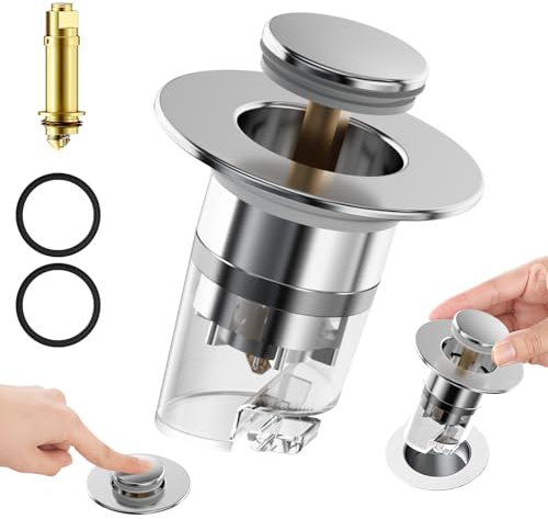 Pop Up waschbeckenstöpsel Universal Abflussstopfen 34-40mm Sieb-Stöpsel Edelstahl-Rückprall Push-Typ Ablauffilter Waschbecken Badewannenstöpsel für Aufsatzwaschbecken (Y-10-12(Anti-Geruch))