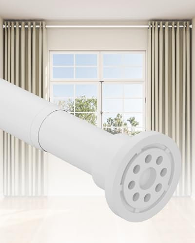 Heavy Duty Tension Curtain Rod by EZFurni, 42 to 123 Inches, Anti-Slip Spring Loaded Curtain Rods No Drilling, Apartment Renter Friendly Tension Rods for Windows, Bathroom, Patio, Room Divider, White