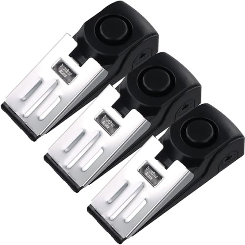 Lot de 3 Cale-Porte Portable, 120 Db, Cale D'Alarme pour Porte, Butoirs de Porte Alarme, Cale-Porte avec Caoutchouc Antidérapant, pour la Sécuritéà Domicile/Voyage (Batterie Non Incluse)