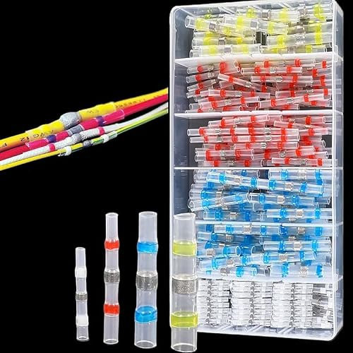 VWWJCCRO Waterproof Solder Connector Terminals,Heat Shrink Casing with Solder Connectors,Electrical Butt Wire Connector Sealing Tube(Rot)