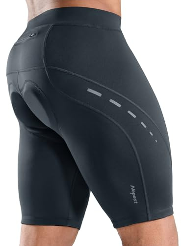Nepest Men's Bike Shorts 4D Padded Cycling Road Biking Riding Biker Bicycle Mountain Cycle Shorts Zipper Pockets Dark Grey,L