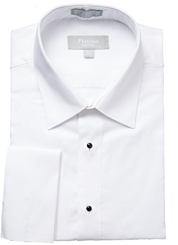 Adam Baker Men's Tuxedo Shirt 1700R French Cuff Laydown Collar 100% Cotton Formal Regular Fit Dress Shirt, White, 17.5 2-3