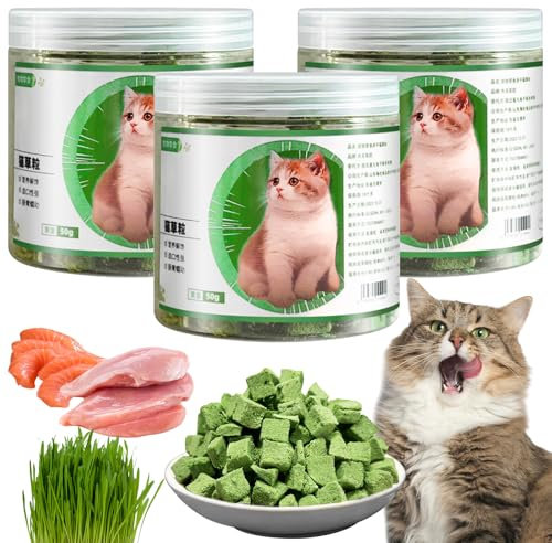 150g Katzengras Sticks, 3 Stück Katzengras Snacks Gefriergetrocknet Snacks für Katzen Beißstäbe Aus Katzengras Katzen Sticks Katzengras Fertig Gewachsen für Zahnpflege Haarknäuel Entfernen
