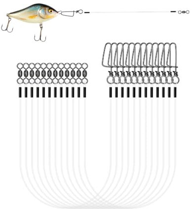 Jisrcha 12 Pcs Stahlvorfach Hecht, Fluorocarbon Vorfach Leader mit Wirbel & Karabiner, angelzubehör orfach Zum Spinnangeln, Karpfen vorfach Angelvorfächer Für Salzwasser Süßwasser (B)