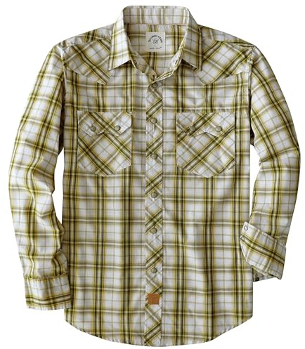 Dubinik® Chemise Homme Manches Longues Bouton Pression Léger Carreaux Vintage Western Cowboy Travail Poche Jaune et Blanc 2XL