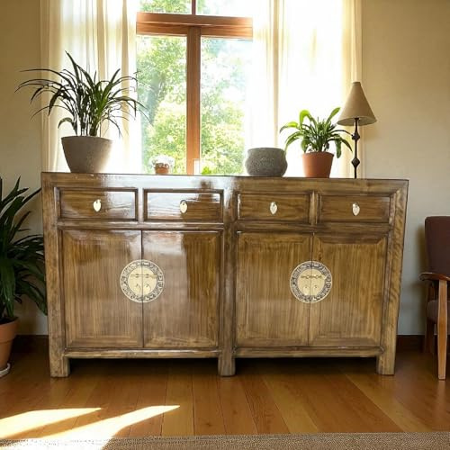 OPIUM OUTLET Mueble chino Asia Cómoda aparador armario aparador buffet armario boda vintage estilo colonial Shabby Chic (Maroon)