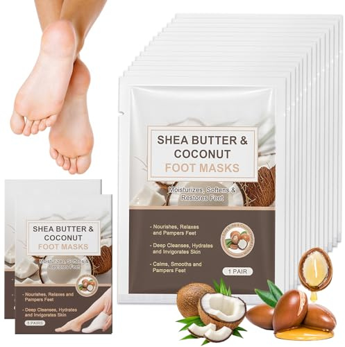 14 PCS Moisturising Foot Socks for Dry Cracked Feet, Feet Masks for Women Men Foot Care, Baby Soft Skin Hard Skin Callus Remover Infused with Shea Butter at Home Spa Skincare