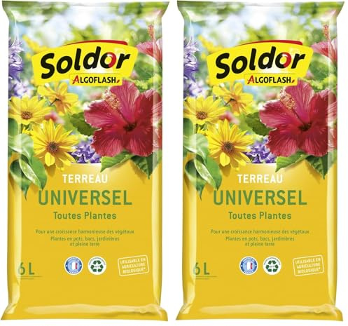 ALGOFLASH Terreau Universel Toutes Plantes, Croissance vigoureuse, UAB, Fabriqué en France, 6 L, TSOL6 (Lot de 2)