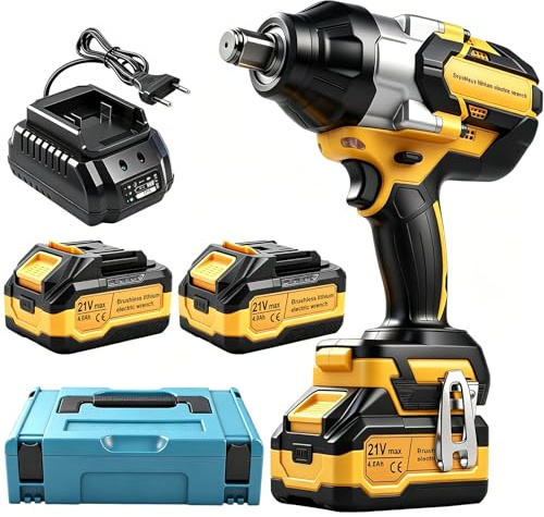 Avvitatore A Impatto A Batteria 3/4, Makita21V-Interfaccia Attacco Quadrato Motore Brushless con Coppia Massima Effettiva di 1000Nm, 3 Velocità Regolabili In Avanti/Indietro, 2xBatterie 4000Mah