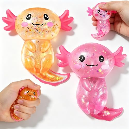 2PCS Stress Balls,Salamander Shape,stress relief toy, Soft Slow Rising Balls Anxiety Relief Fidget Toys, Autism Stress Relie, 10 × 8 cm, Antistress Ball Adults or teenagers-pink