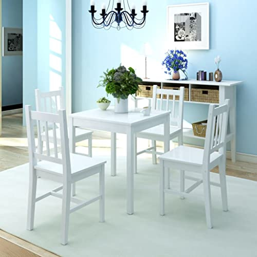 Augerlite Set da pranzo da 5 pezzi in legno di pino bianco con 4 sedie, 70 x 70 x 73,8 cm, robusto set da pranzo per soggiorno, piccolo gruppo da pranzo senza tempo, facile da pulire