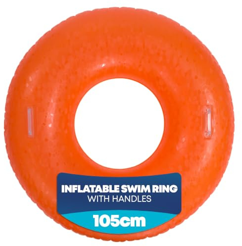 Splash! 105cm Inflatable Swim Ring - Durable PVC Rubber Rings for Kids - Holographic Print Swimming Ring with Handles - Inflatable Ring Supports up to 80kg - Rubber Rings for Adults (Neon Pink)