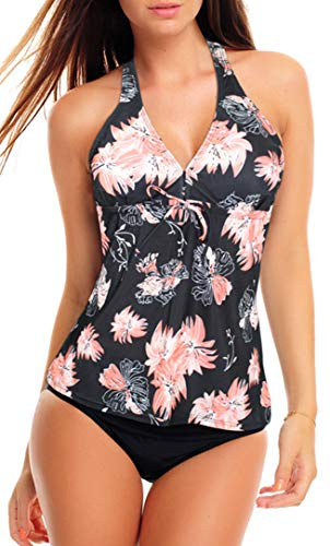Octopus Figuroptimizer Push Up Tankini/Slip/Baderock/Neckholder/Bandeau/Cut out Verschiedene Muster/Badeanzug -f3855 Farbe: A(1448)+S4(SW) Tankini Schwarz/Apricot, Slip Schwarz, Gr. 48