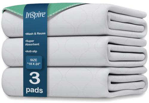 Inspire Washable Bed or Chair Pads | 3 Pack Waterproof Mattress Chucks Pad | Reusable Chux | for Adults Babies and Pets