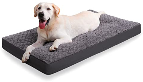 Dog Crate Bed Waterproof Jumbo Dog Beds for Extra Large Pets Rose Velvet Soft Fluffy Washable with Removable Cover & Anti-Slip Bottom, 47 x 29 Inch, Gray