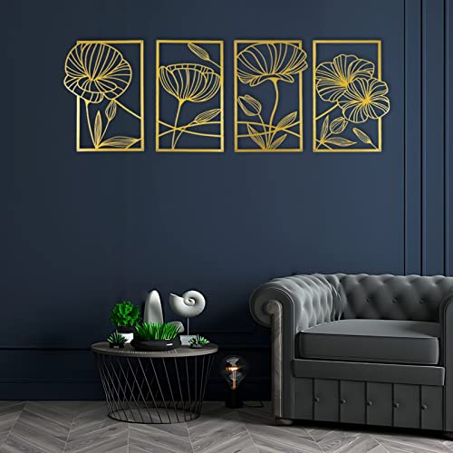 ESTART Dekor 4 Stück Metall Lotusblume Wanddekoration, Abstrakte Blumen Ästhetische Kunst, Minimalistische Hängende Wandskulptur für Wohnzimmer Schlafzimmer Büro Yogazimmer (Gold)