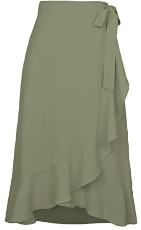 Kuukaas Wickelrock Damen Lang Rock Damen Sommer Boho Midirock Damen Ruffle Hohe Taille für Plage Strand Urlaub Grün S