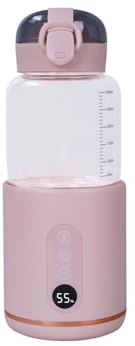 Hoapin Flaschenwärmer für Unterwegs, Flaschenwärmer Baby Unterwegs Akku 5200 mAh Tragbarer Babykostwärmer 30 W mit konstanter Temperatur 37-55 °C, 300 ml Fassungsvermögen (Rosa)