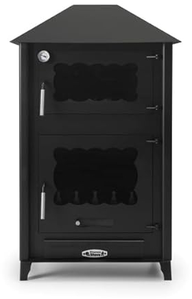 PRENSA STOVE - Estufa de Leña con Campana y Horno EVEREST de 13 kW – Horno con Ladrillo Refractario y Termómetro – Acero 4 mm – ECODESIGN 2022 – Salida Superior Ø150 mm