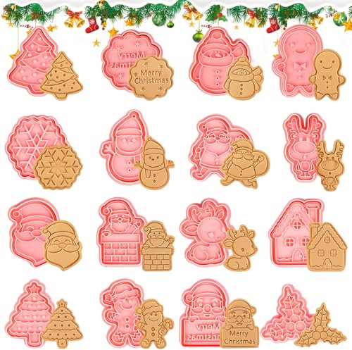 Formine per Biscotti Natalizi 16 Pezzi stampino per biscotti natalizi 3D Tagliabiscotti Natale Plastica Christmas Cutter Cookie Stampi Biscotti Natalizi Plastica per Biscotti Torta