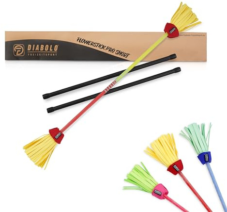 Diabolo Freizeitsport Flowerstick PRO Short (Giallo-Rosso), Giocoleria con Bacchette, Attrezzi da Giocoleria, per Avanzati