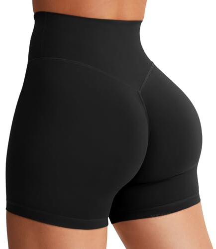 YEOREO Women's Biker Shorts 4.5 / 6 Workout Gym Shorts Craze High Waist Tummy Control Hidden Scrunch Running Yoga Black S
