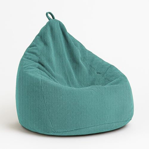 chilly pilley Sitzsack aus Cord mit EPS-Füllung - Sitzkissen - Bequem Bean Bag (Türkis, 85x125)