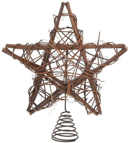 Cabilock Décoration de sapin de Noël marron vintage en forme d'étoile pailletée en rotin pour sapin de Noël morave étoile flocon de neige vigne de Noël en bois