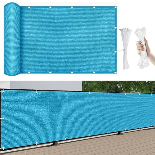 Balkon Sichtschutz Balkonumspannungen 400 x 30 cm Multi Farbe Und Größe, Zaunblende Schattiernetz mit Ösen, mit Kabelbinder Und Kordel, für Camping Swimming Pool, Himmelblau