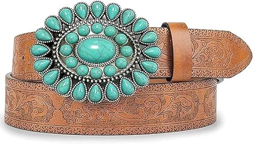 CaySep Cintura da donna in pelle PU goffrata, colore turchese occidentale, da cowgirl, jeans, pantaloni, abiti per Rodeo, country, concerto, Marrone, 115cm/For Waist 72cm-99cm