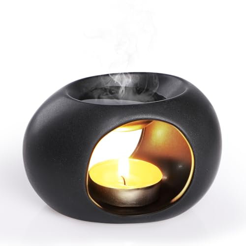 Bighan Duftlampe Aromalampe Teelichthalter Duftlampe aus Keramik mit der Candle Löffel Aroma Diffuser - Schwarz