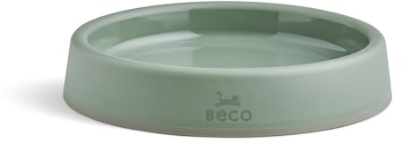 Beco Cat Bowl - Food & Water Steady Bowl, Recycled Plastic, Non-Slip Rubber Base, Whisker Friendly Feeding Dishes, Olive Green