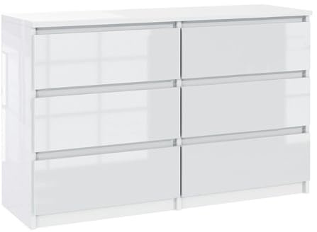 TRIOBLADE Modern High Gloss Chest of Drawers Contemporary 6 Drawer Dresser Storage Cabinet for Bedroom Living Room Furniture White 120 (L) x 77(H) cm (White)