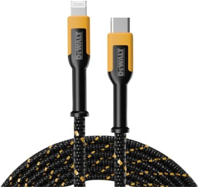 DEWALT USB C to LighLightning® Charging Cable 1.2 Metres (4ft) Reinforced Kevlar® (withstands repeated bending and flexing) For Extra Long Life Span