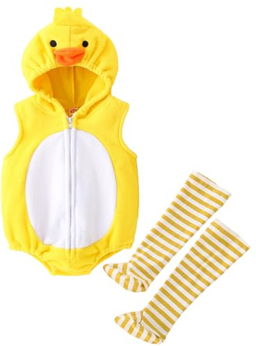 Generisch 2025 - Disfraces de bebé Niños Pequeños Niñas Trajes Ropa de Pijama con Capucha Mono con Calcetines Largos Monos 80 Niñas, amarillo, 18-24 meses