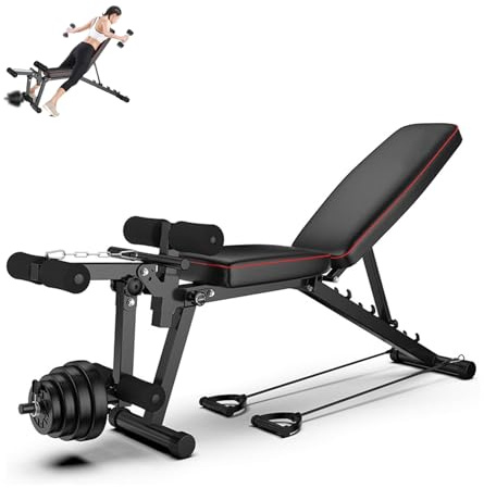 Banc de Musculation Multifonction Complet, Banc Sit up Réglable Incliné Décliné Plat Banc Fitness Muscles Abdominaux Entrainement Appareil pour la Maison Gym